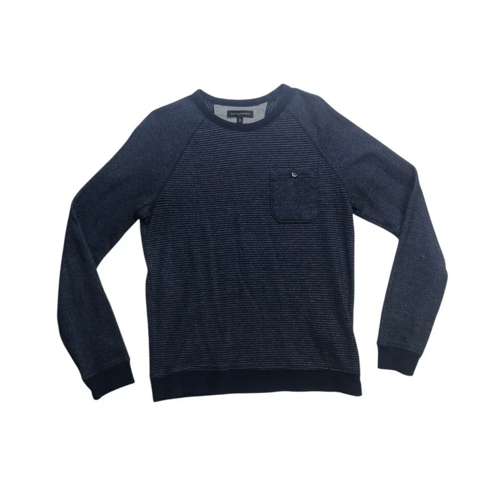 Banana‎ Republic Mens Blue Stripe Crew Neck Raglan Sleeve Pocket Sweatshirt M